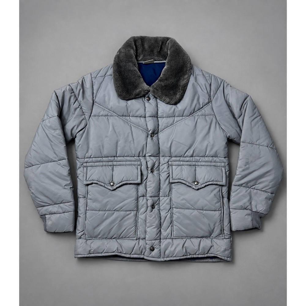Vintage Walls Blizzard-Pruf Jacket Men's M Gray Insulated Faux Fur Collar USA